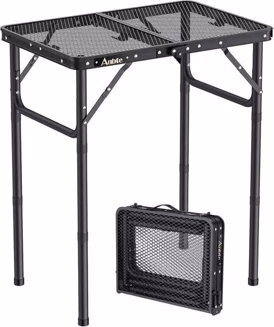 Tavolino pieghevole in alluminio 60x40 cm, leggero, portatile, tavolo da picnic da spiaggia, nero