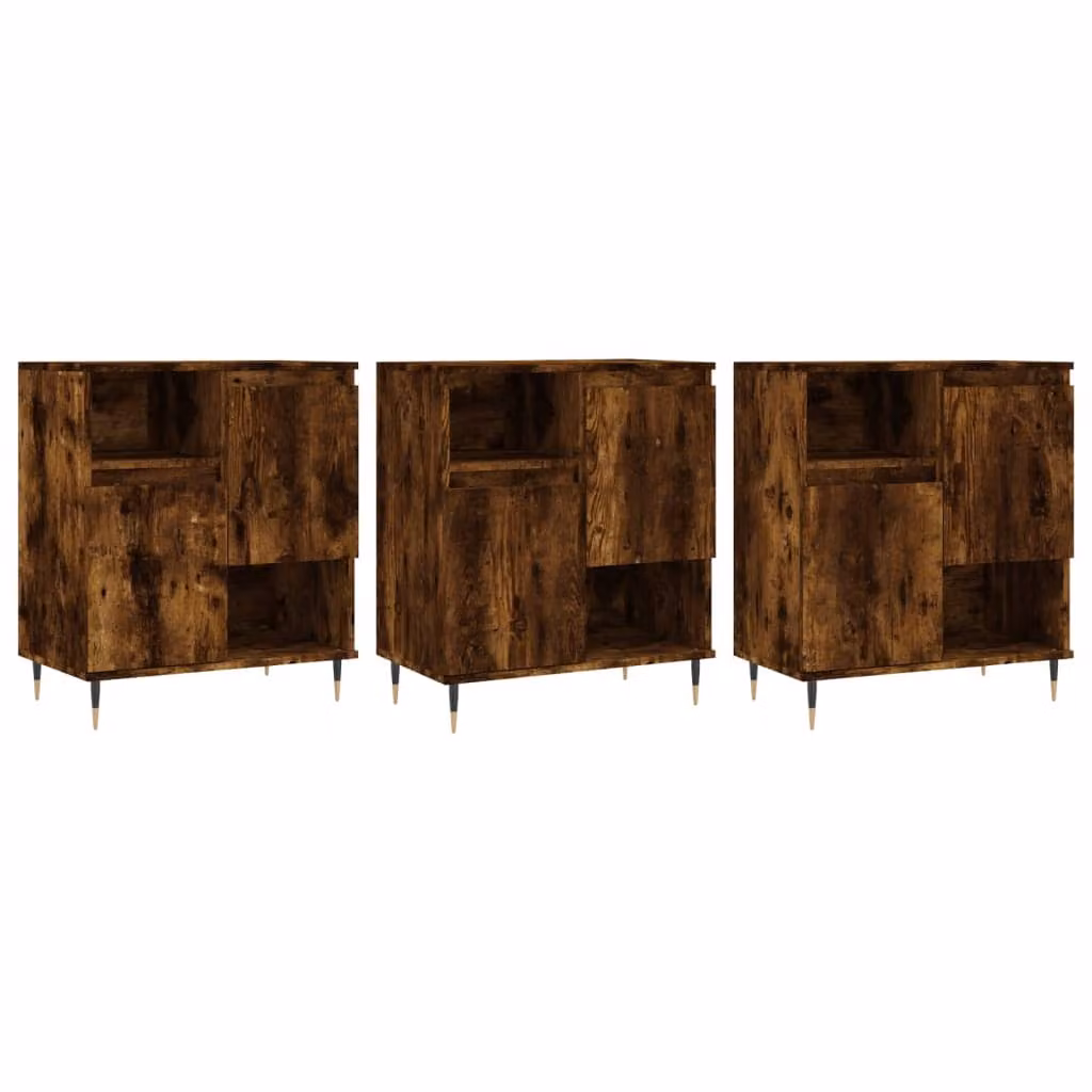 Credenze 3 pz Rovere Fumo in Legno Multistrato