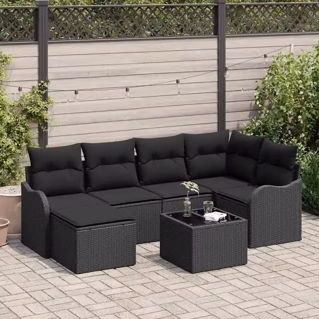 Set Divano da Giardino 7 pz Nero polyrattan 3354452