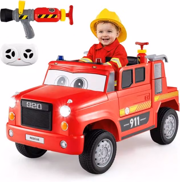 Camion dei pompieri per giocattolo bambini elettrico 12v con spruzzatore, Camion dei pompieri giocattolo controllo remoto Rosso