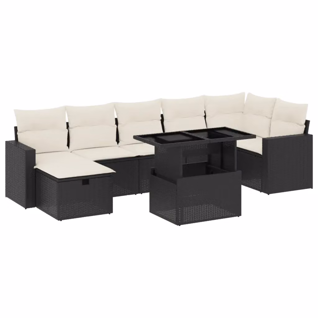 Set di divani da giardino a L vidaXL in polyrattan nero con 8 pezzi e cuscini inclusi – 2