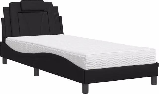 Letto singolo | Letto per adulti | Letto Viana con Materasso Nero 90x200 cm in Similpelle