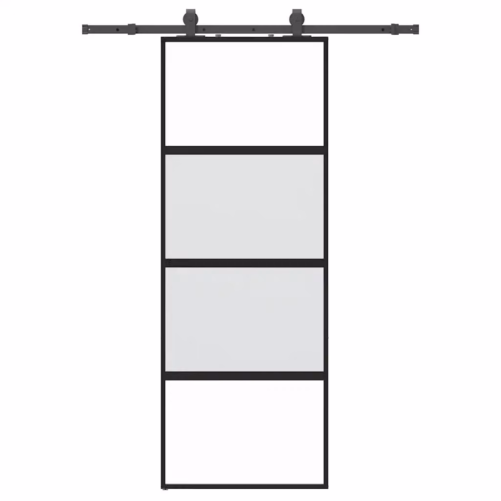 Porta Scorrevole Moderna vidaXL in Vetro Trasparente e Alluminio con Ferramenta Nera L: 76 cm, H: 205 cm – 2