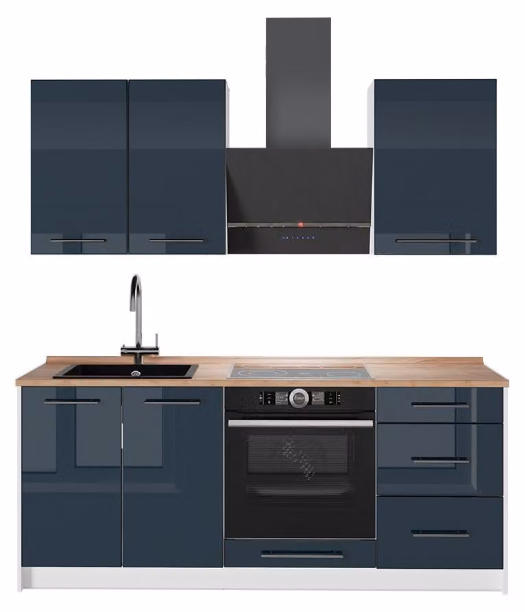 Cucina monoblocco Vicco Fame-Line Blu scuro lucido/Bianco 190 cm, PL Rovere, Model 64917