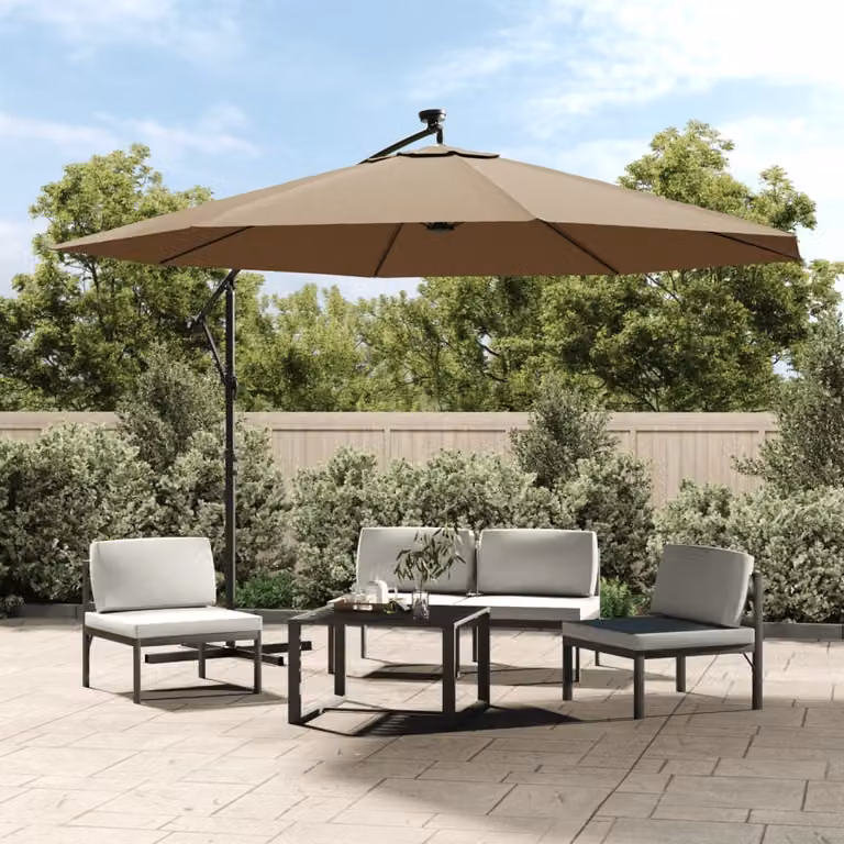 The Living Store Ombrellone a semaforo con luci LED e asta in metallo 350 cm Taupe