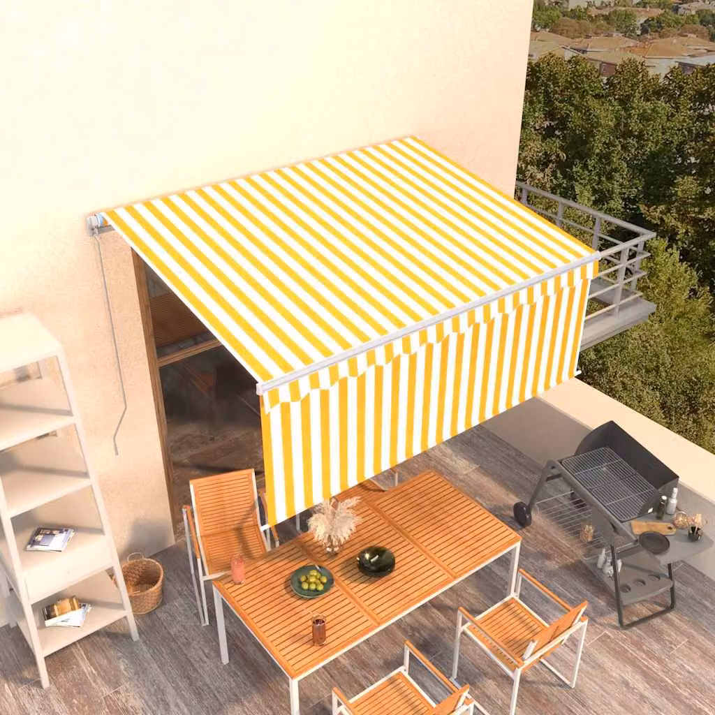 Tenda retrattile vidaXL con bracci pieghevoli in alluminio e tessuto in poliestere, Giallo e Bianco, L: 350 cm, P: 250 cm