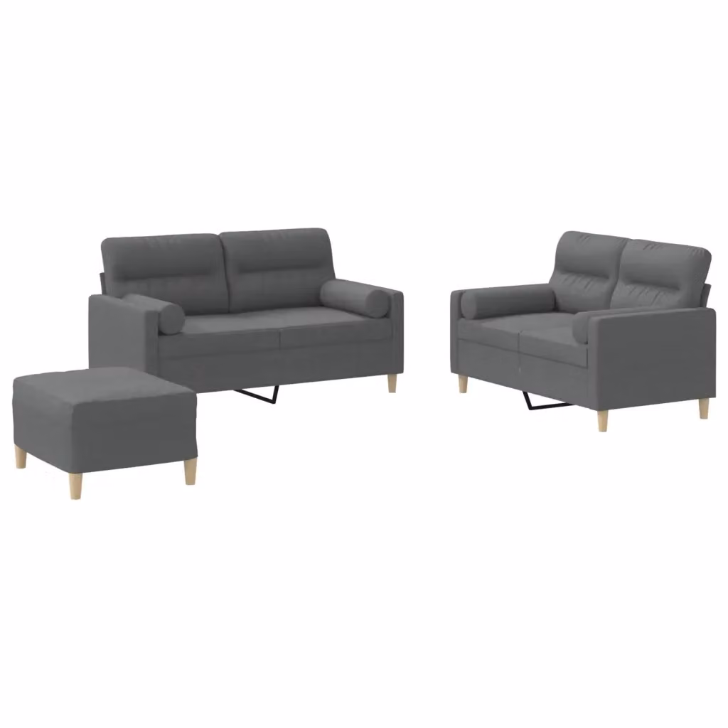 Set di divani 3 pezzi vidaXL in tessuto grigio con cuscini per soggiorno in stile moderno – 2