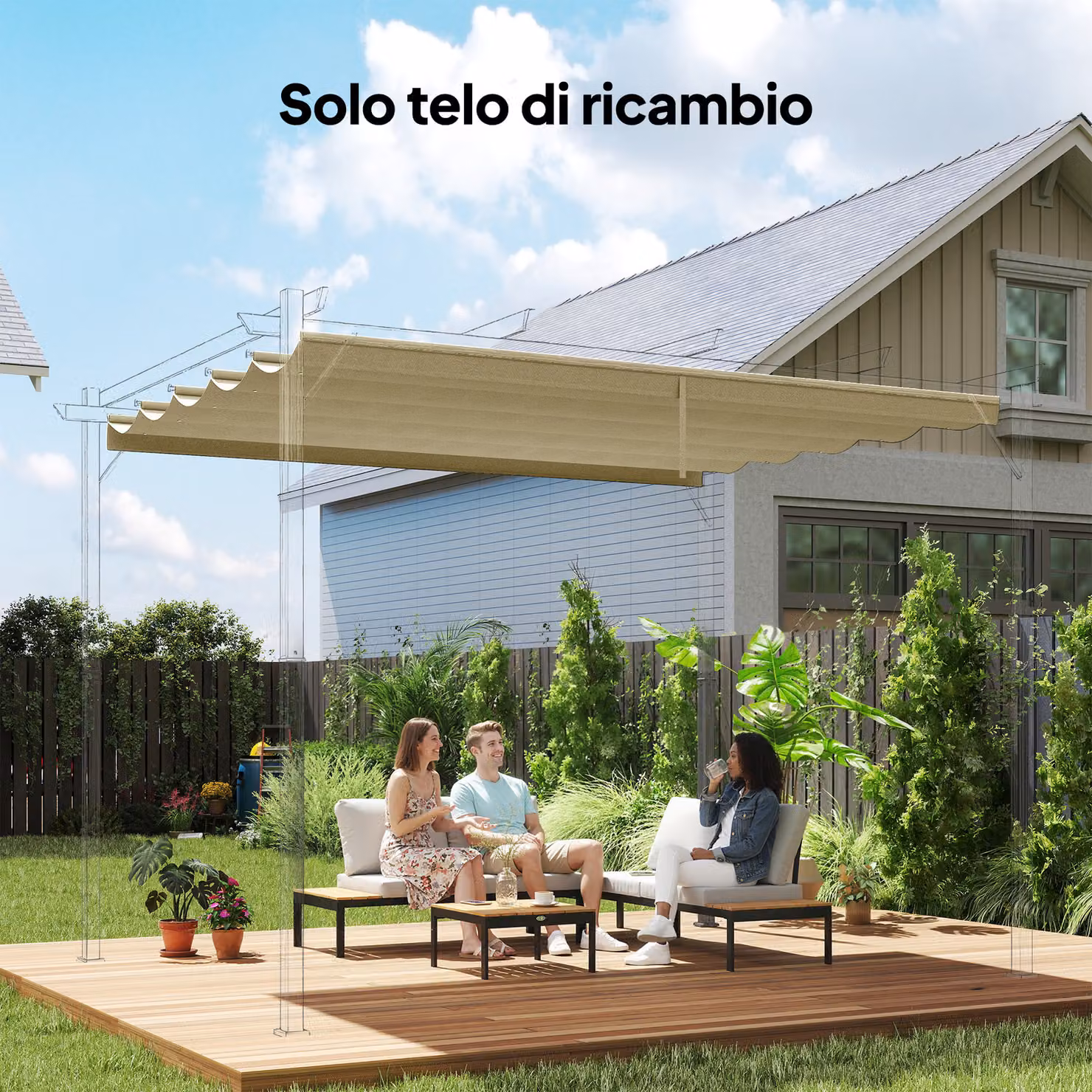 Copertura per Gazebo e Pergola Outsunny in Poliestere Traspirante Beige 4x3 m – 2