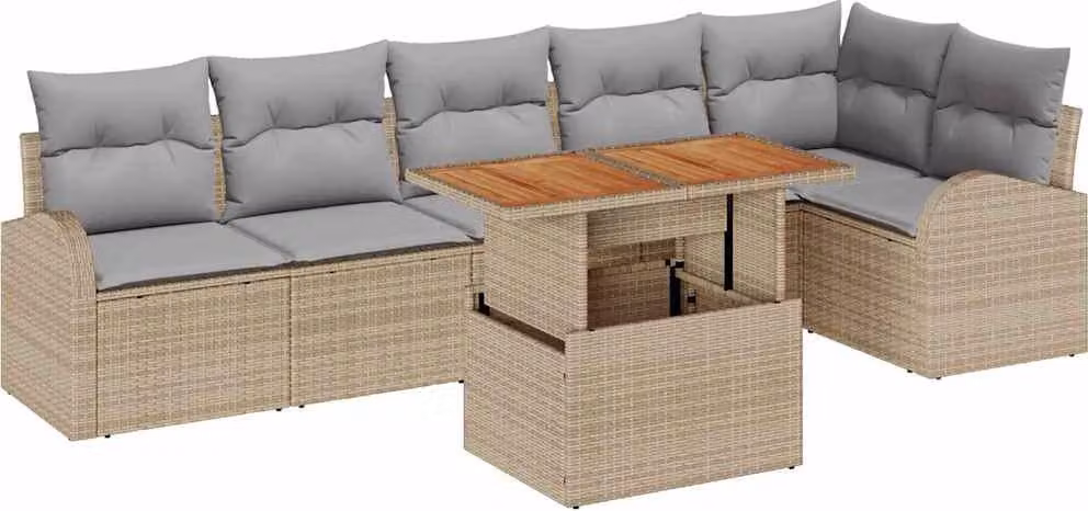 Set Divano da Giardino 7 pcs Beige Poly Rattan