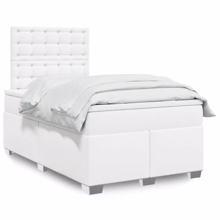vidaXL Giroletto a Molle con Materasso Bianco in Similpelle e Legno, L/P/H: 120 x 200 cm