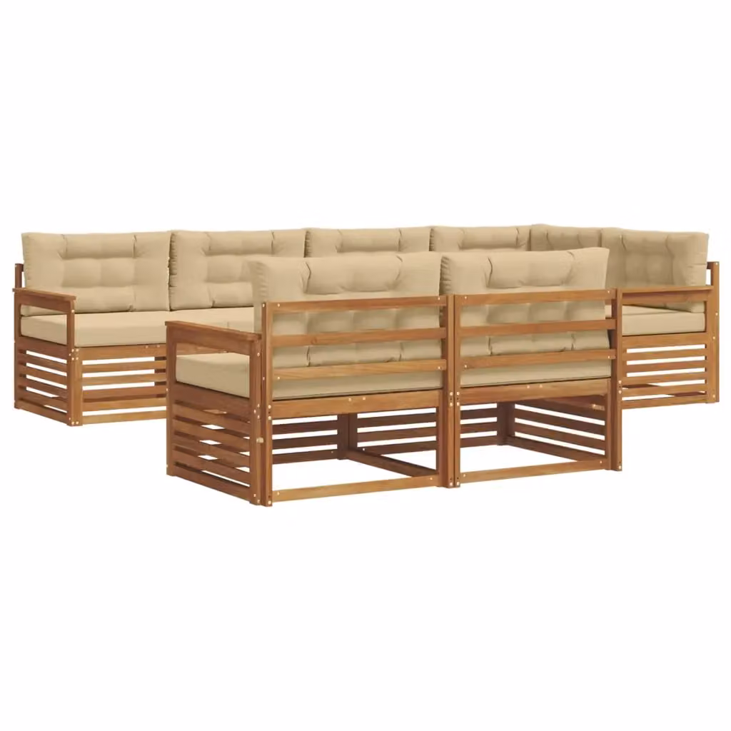 Set di divani da esterno vidaXL a forma di L composto da 7 pezzi in legno di acacia con cuscini beige – 2