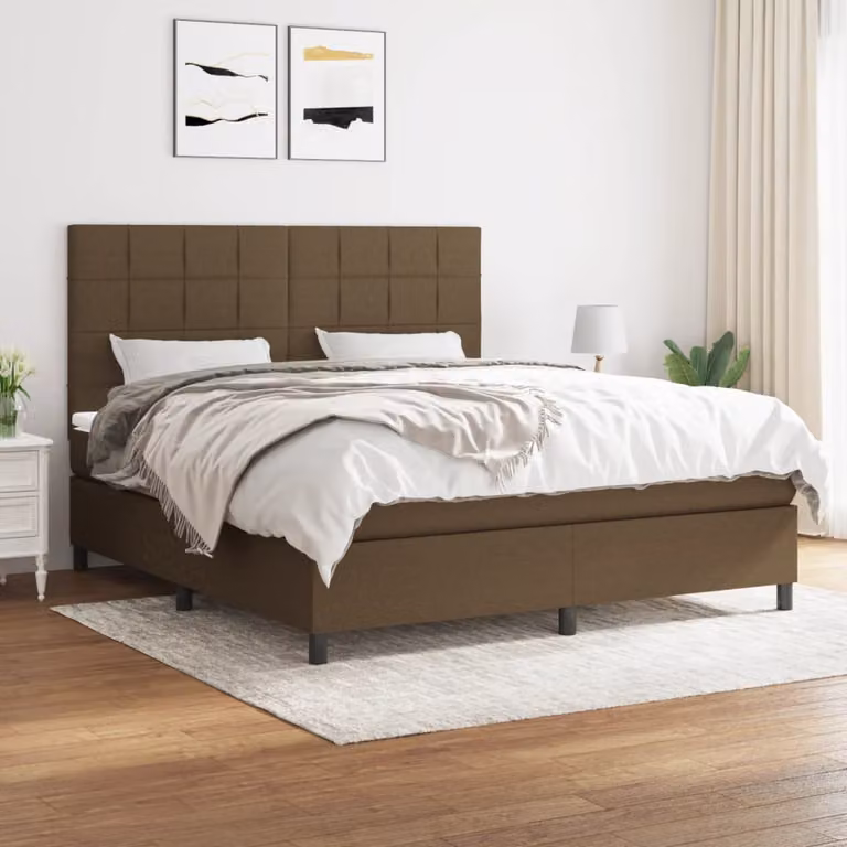 Letto Ibrido vidaXL con Giroletto a Molle e Materasso a Tasche Marrone Scuro L/P: 180 x 200 cm