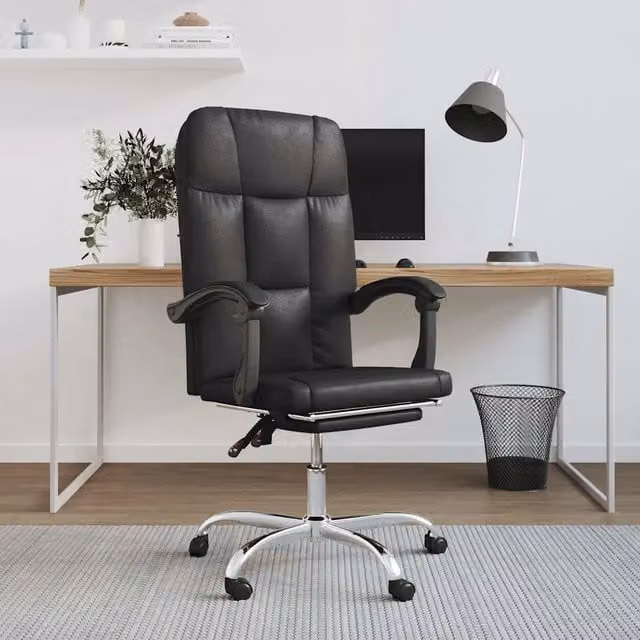 Poltrona da Ufficio Executive Reclinabile in Similpelle Nera con Poggiatesta e Ruote per Studio e Home Office