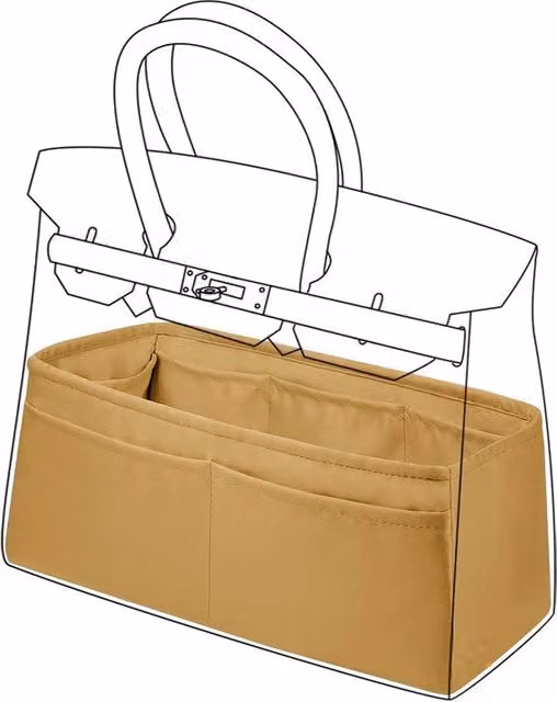 Organizzatore per borse, taschino interno in seta per Birkin 20/25/30/35/40/45/50, organizzatore in seta morbida con inserto in forma (Biscuit, BK35)