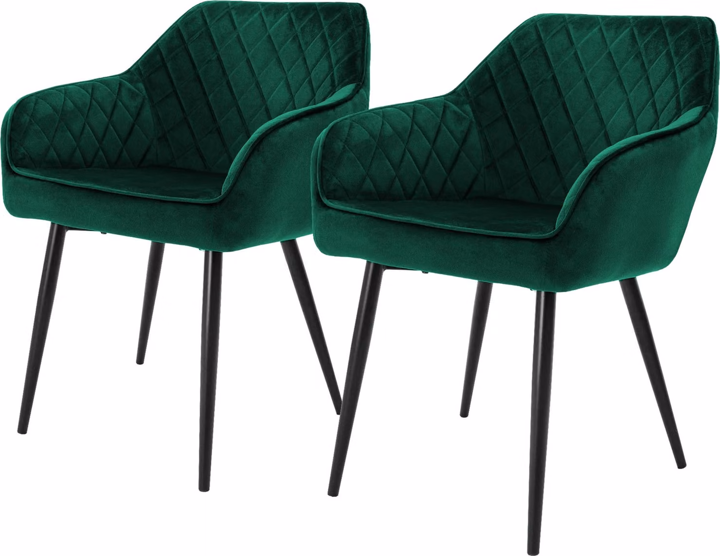 ML-Design set di 2 sedie da pranzo con braccioli e schienale, verde scuro, sedia da cucina con rivestimento in velluto, sedia imbottita con gambe in metallo