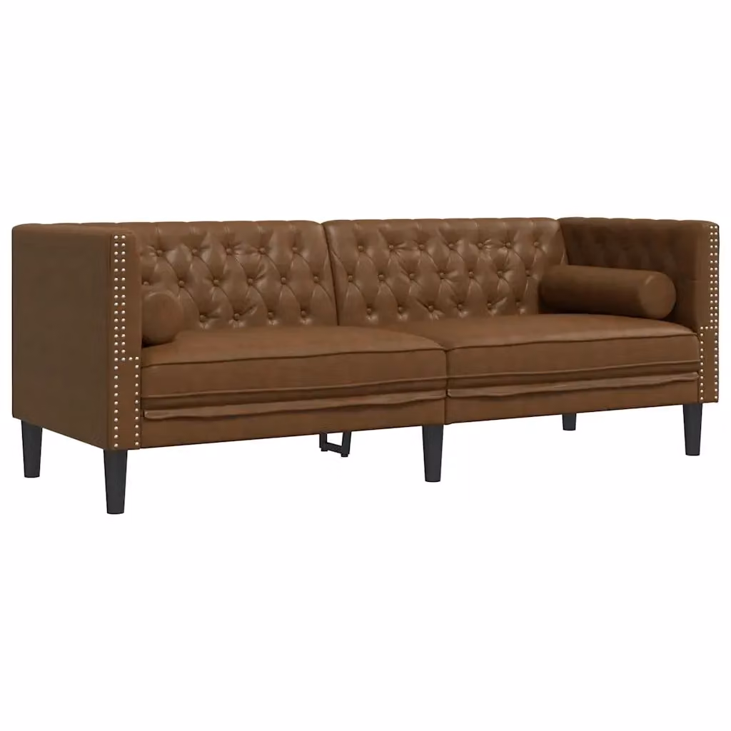 Divano Chesterfield vidaXL in ecopelle marrone con cuscini per soggiorno L: 194 cm, P: 74,5 cm, H: 70,5 cm – 2