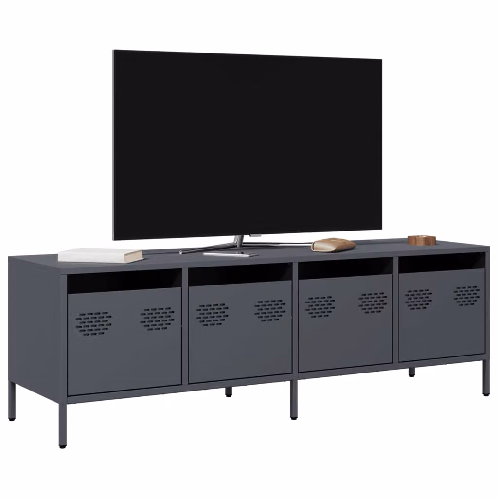 Mobile TV vidaXL in stile industriale in metallo, colore antracite, L: 135 cm, P: 39 cm, H: 43,5 cm – 1
