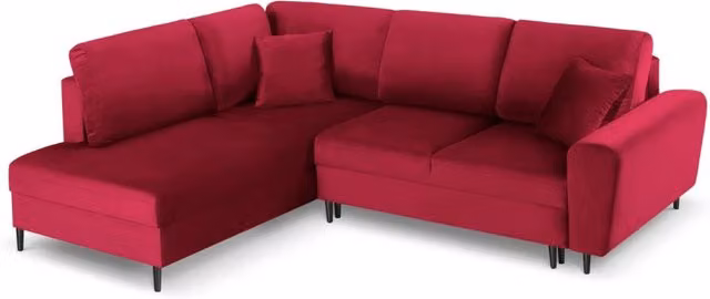 Divano convertibile angolare sinistro Kyoto di Cosmopolitan Design in velluto rosso con contenitore e funzione letto per 5 persone – 1