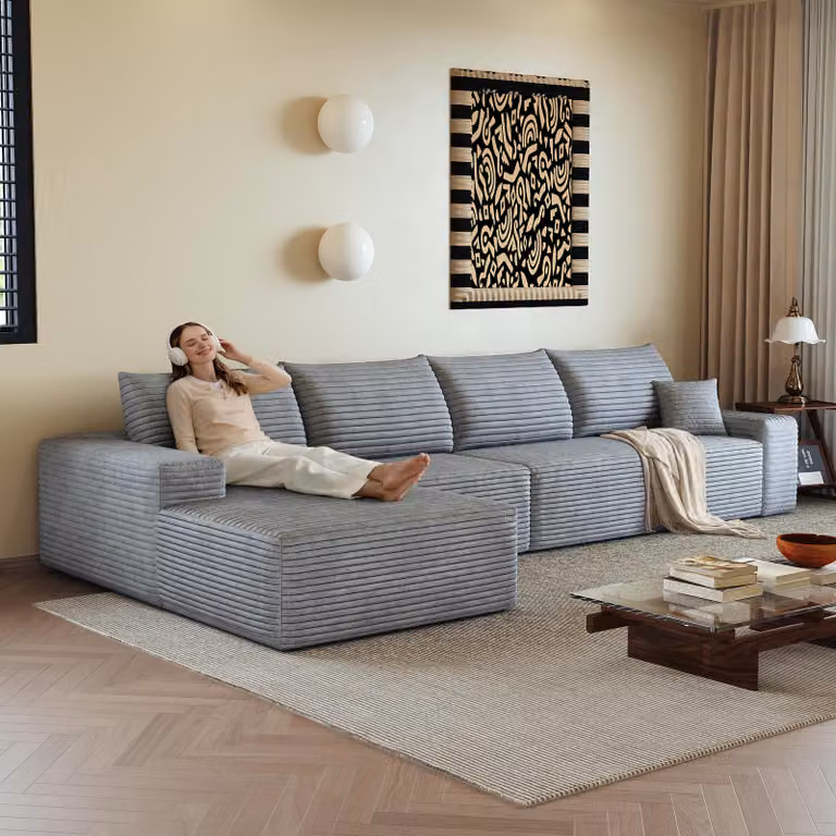 Divano angolare modulare senza sponde, 340 cm, forma a L, seduta profonda, senza necessità di montaggio, divano compattabile (grigio)