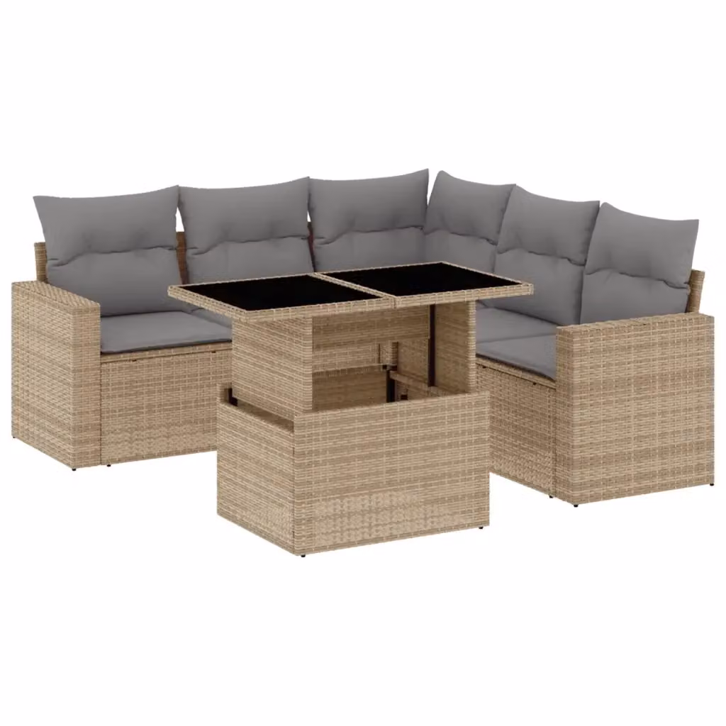 vidaXL Set Divano da Giardino a L 6 pz in Polyrattan con Cuscini Beige e Tavolino da Esterno – 2
