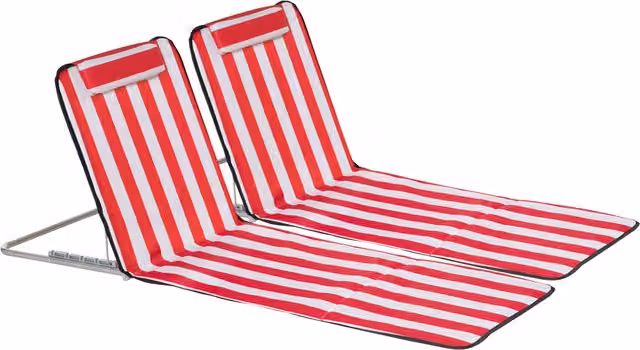 Set di 2 lettini da spiaggia pieghevoli Outsunny con schienale regolabile e borsa, design a righe rosso e bianco