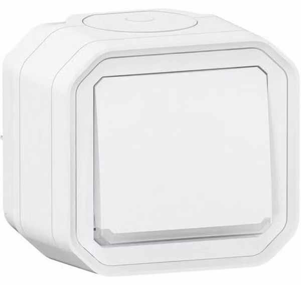 Legrand PLEXO New: pulsante da incasso per ambienti umidi con contatto di chiusura, illuminato, spia di localizzazione integrata, IP55 IK07, 10 A, bianco, 069762L