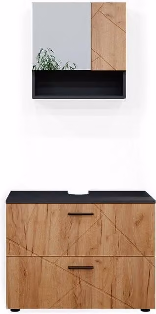 Set mobili bagno Irma Rovere dorato/Antracite 2 pezzi Vicco