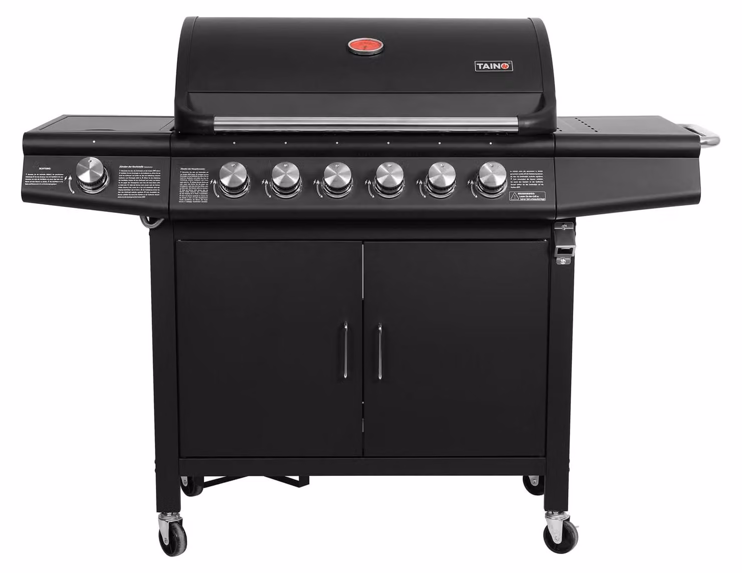 Barbecue a gas - 6+1 bruciatori - Acciaio inossidabile - Nero - Carrello barbecue