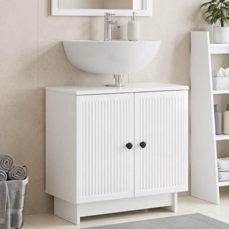 Armadio per lavabo da bagno vidaXL EDE bianco lucido con ante a battente e design moderno