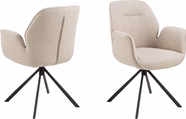 Sedia da pranzo Aura con braccioli beige.