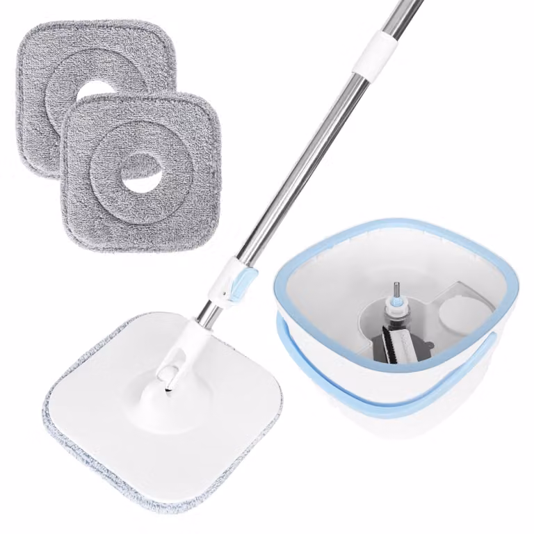 Set di mop a piastra con secchio a 2 compartimenti, girevole a 360°, completo di panno in microfibra