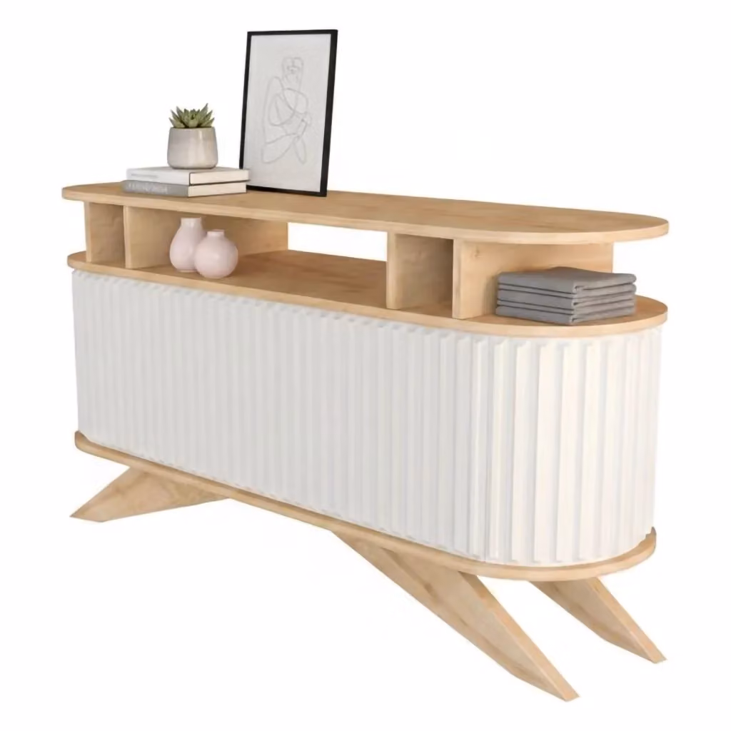 Credenza Joy DMORA, Buffet moderno per soggiorno e cucina, Quercia e Bianco, L: 150 cm, P: 43 cm, H: 75 cm – 2