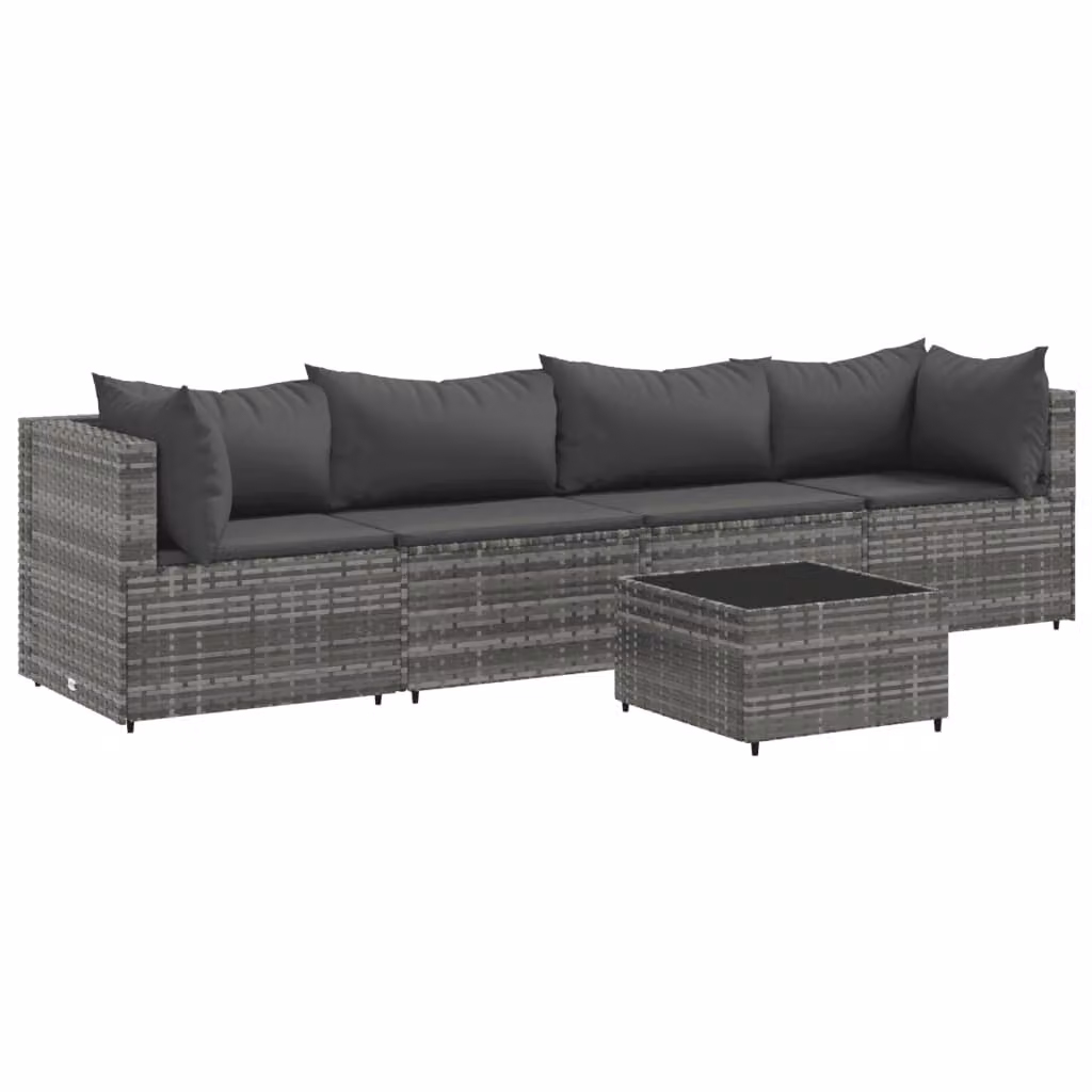 Set Divani da Giardino 5 pz con Cuscini in Polyrattan Grigio
