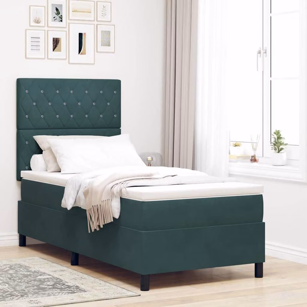 Maison Exclusive - Letto boxspring con materasso verde scuro 100 x 200 cm in velluto