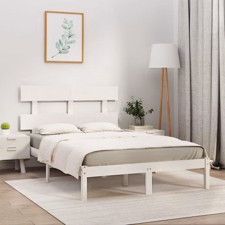 The Living Store Letto in legno massiccio bianco 200x200 cm