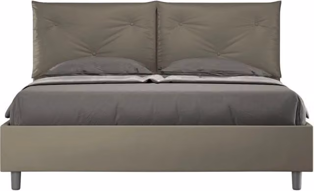 Letto matrimoniale imbottito Ityhome Appia con contenitore in similpelle e microfibra, L/P: 160 x 200 cm, Beige/Grigio