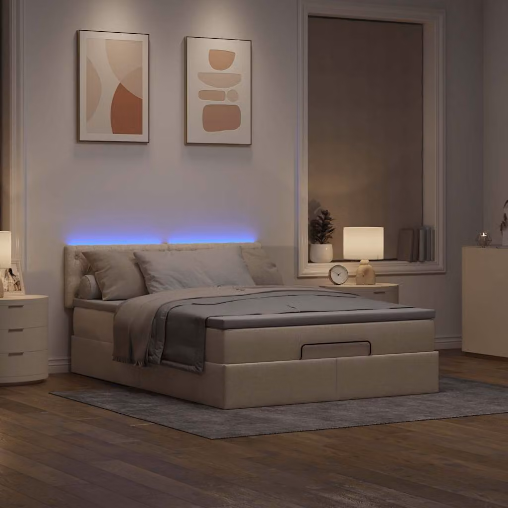 Maison Exclusive - Letto ottomano con materasso e LED Crema 140x190 cm Tessuto