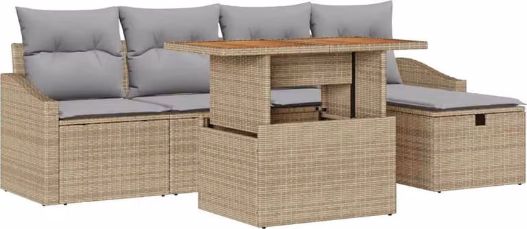 Set Divano da Giardino con cuscino 6 pcs Beige polyrattan