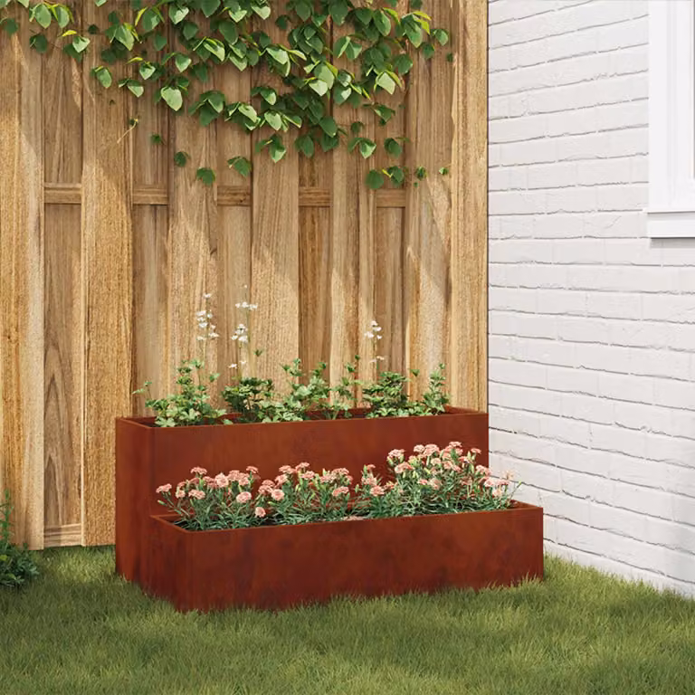 Vaso da giardino vidaXL in metallo color marrone L: 100 cm, P: 60 cm, H: 45 cm