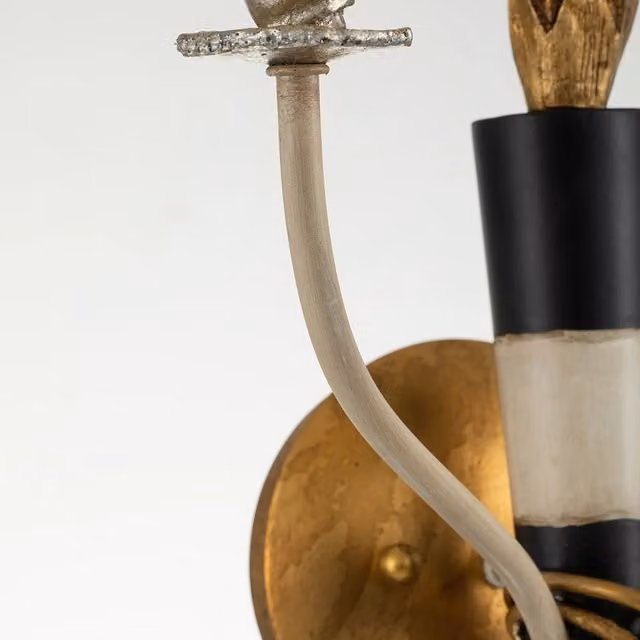 Applique Contemporanea Flambeau in Metallo Oro e Nero con 2 Luci Dimmabili per Soggiorno e Ingresso