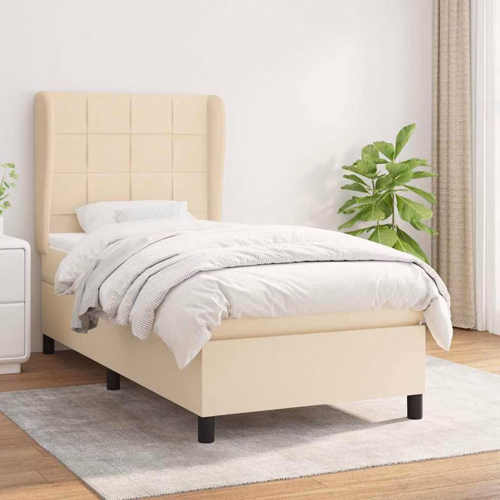 vidaXL Giroletto a Molle con Materasso Ibrido in Tessuto Beige e Bianco L/P/H: 200 x 80 x 83 cm