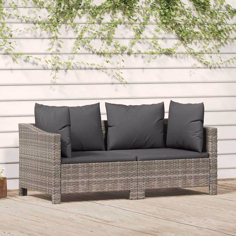 Set da giardino vidaXL composto da divano a 2 posti e cuscini in tessuto grigio con struttura in metallo e rattan