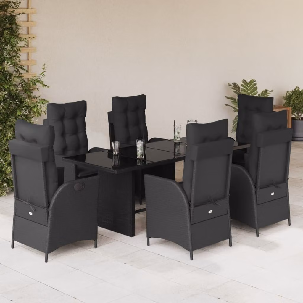 Maison Exclusive - Set da Pranzo da Giardino 7 pz Nero con Cuscini in Polyrattan