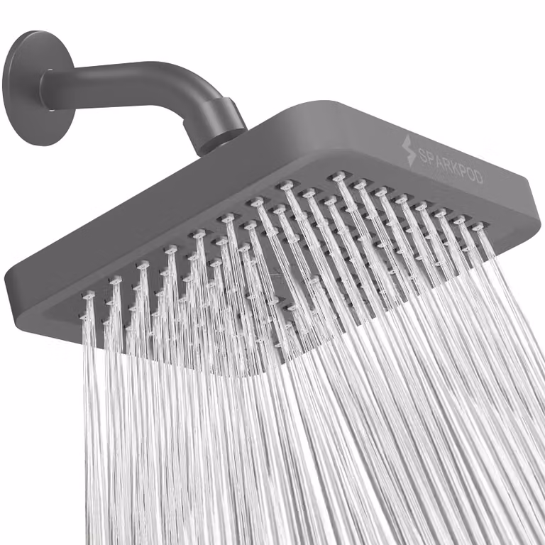 Doccia a pioggia quadrata, 15 cm, grigia, con montaggio senza utensili