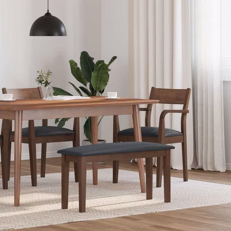 Panca moderna vidaXL in legno e similpelle per cucina e sala da pranzo, Marrone e Nero, L: 110 cm, H: 46,5 cm, P: 30 cm