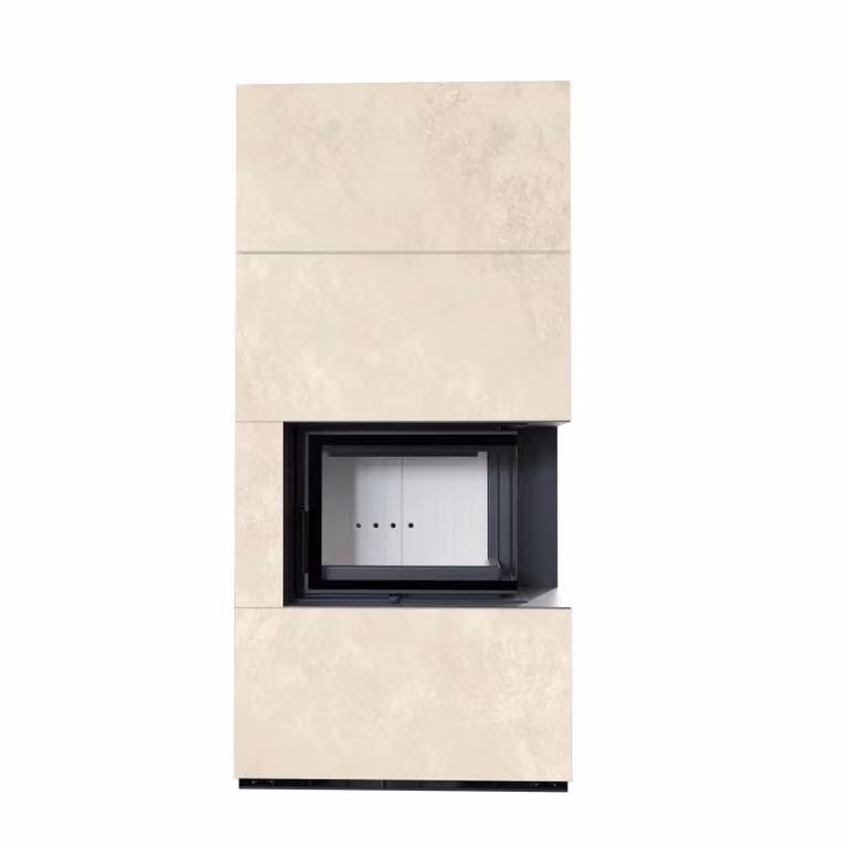 Kit caminetto KRATKI FLOKI BOX destro 8 kW Ø 160 Sinterizzazione al quarzo OXIDE BIANCO