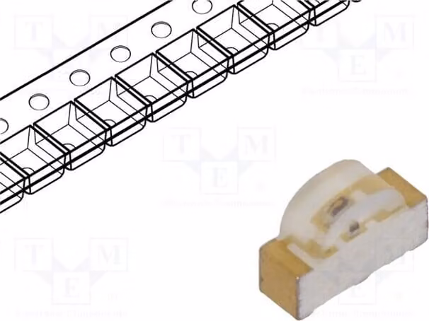 5 LED, angolo di emissione 115°, dimensioni 3x2x1 mm, colore rosso, codice 1208, corrente 20 mA, tensione 2÷2,4 V, intensità luminosa 28,5÷62,3 mcd, tecnologia SMD, potenza 72 mW, tipo di LED C-C680
