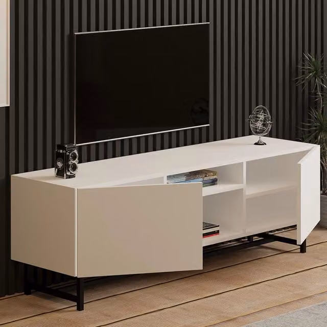 Nicolao, Mobile Porta tv 3 Ripiani, 150x37x50h cm Bianco