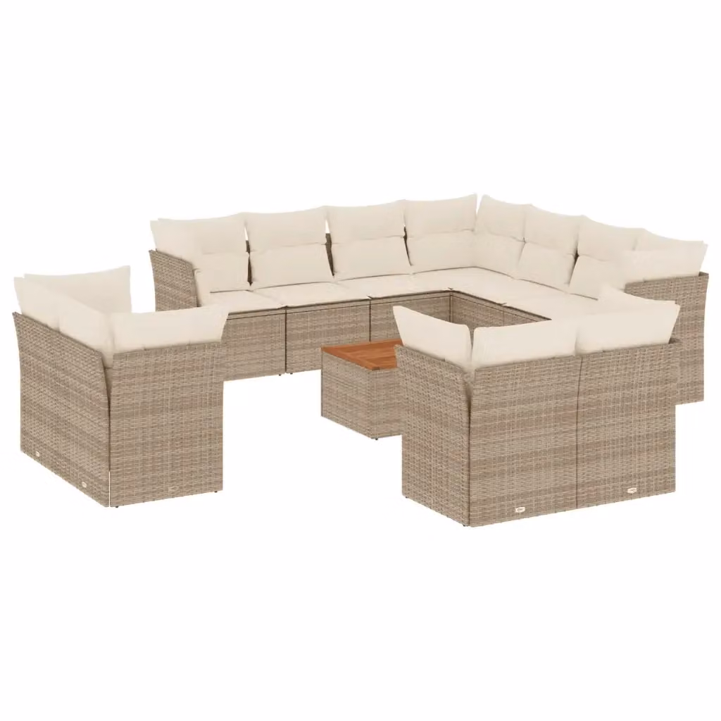 vidaXL Set Divani da Giardino a Forma di U in Polyrattan con Cuscini Beige e Tavolino da Esterno – 2