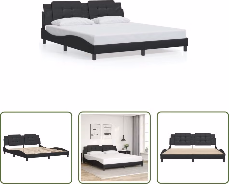 The Living Store Struttura letto con testiera nera 180x200 cm in ecopelle